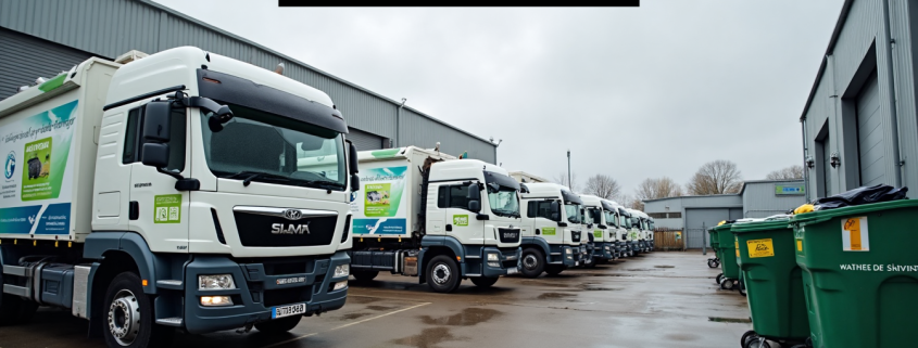 Modern waste management facility with trucks and bins