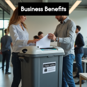 Office staff disposing confidential waste securely
