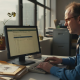 Man documenting waste tracking in bright office